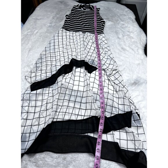 Bailey 44 Black & White Striped & Grid Pattern Sleeveless High-Low Dress women s - Picture 5 of 8